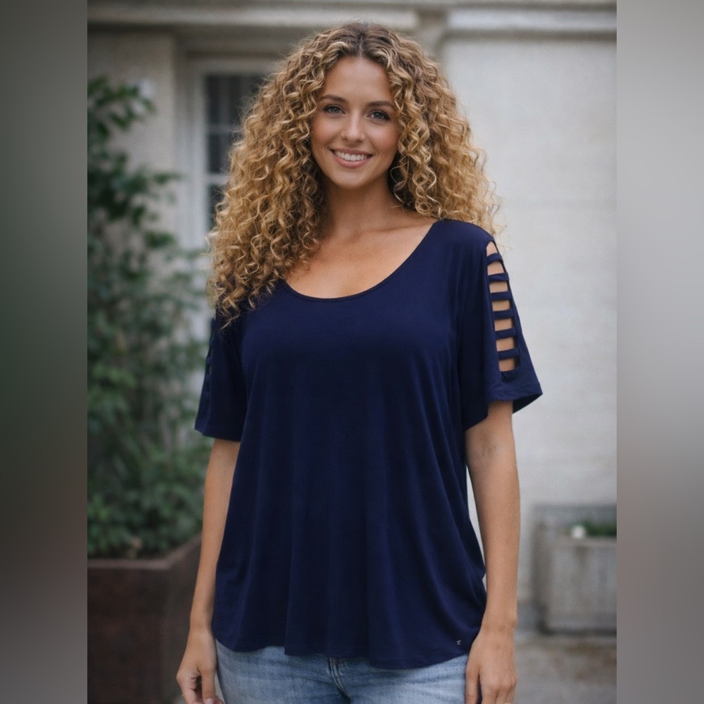 Michael Kors Solid Navy Blue Top